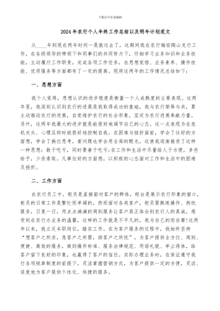 2024年农行个人年终工作总结以及明年计划范文