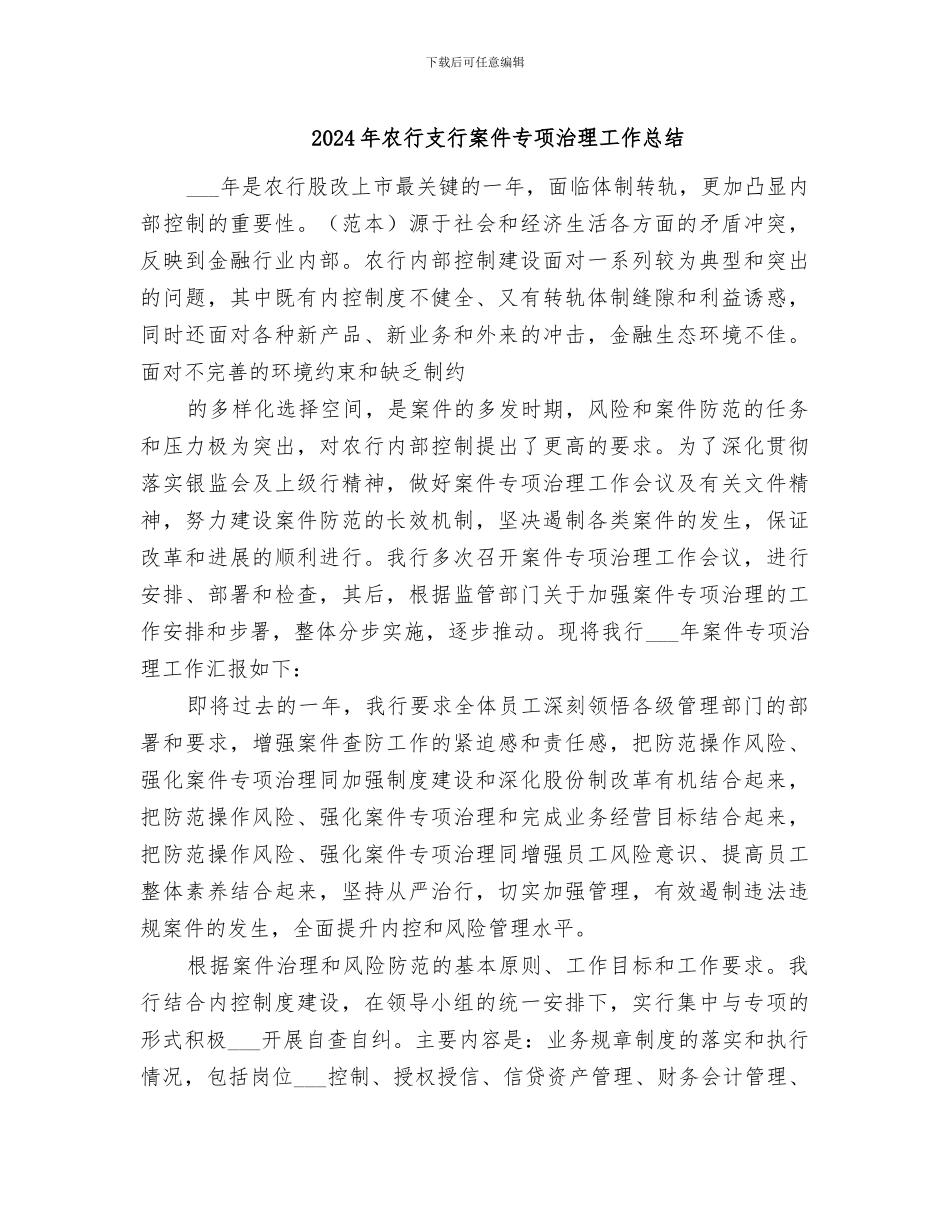 2024年农行支行案件专项治理工作总结_第1页