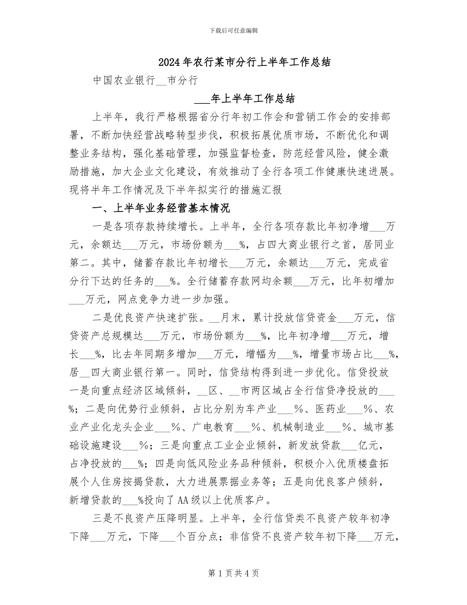 2024年农行某市分行上半年工作总结_第1页