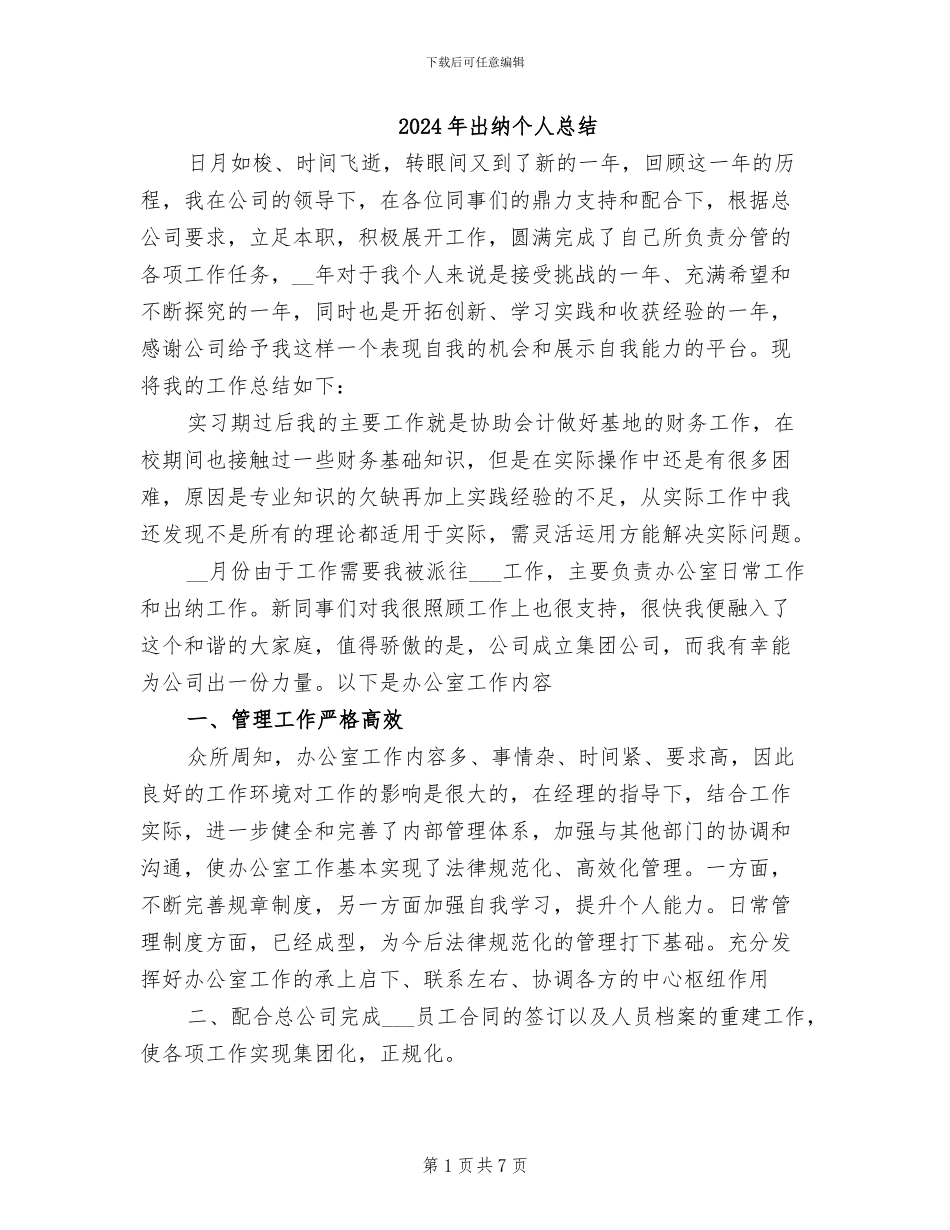 2024年出纳个人总结_第1页