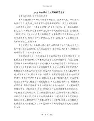 2024年出纳会计试用期转正总结