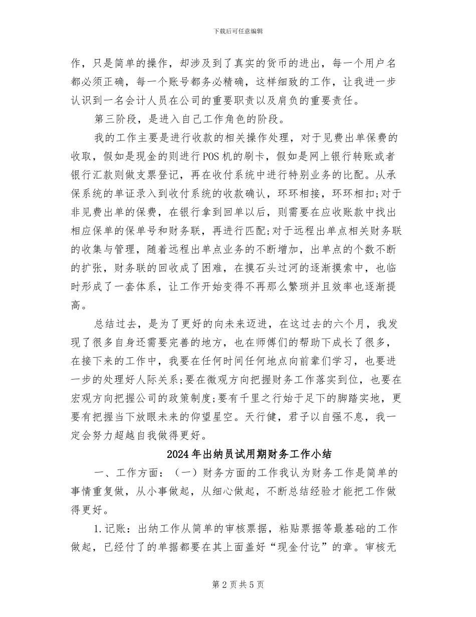 2024年出纳员试用期工作总结_第2页