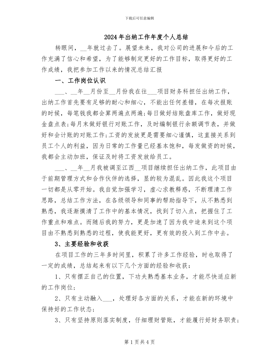 2024年出纳工作年度个人总结_第1页