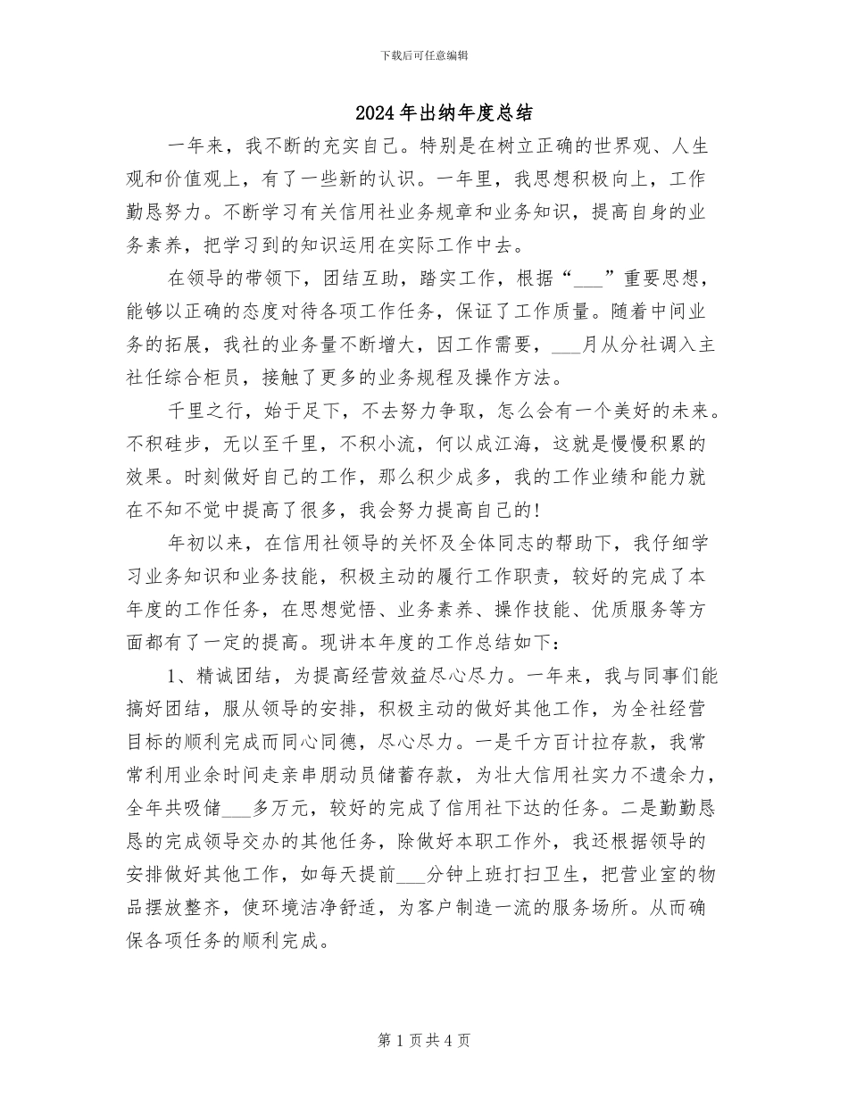 2024年出纳年度总结_第1页