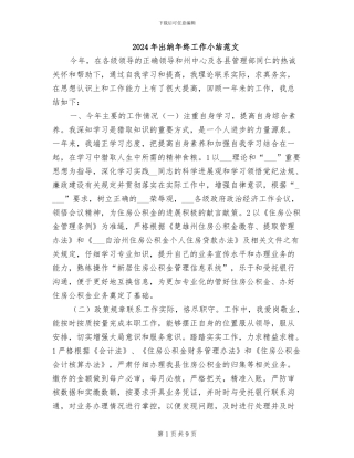 2024年出纳年终工作小结范文