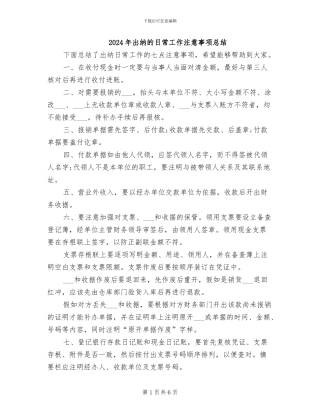 2024年出纳的日常工作注意事项总结