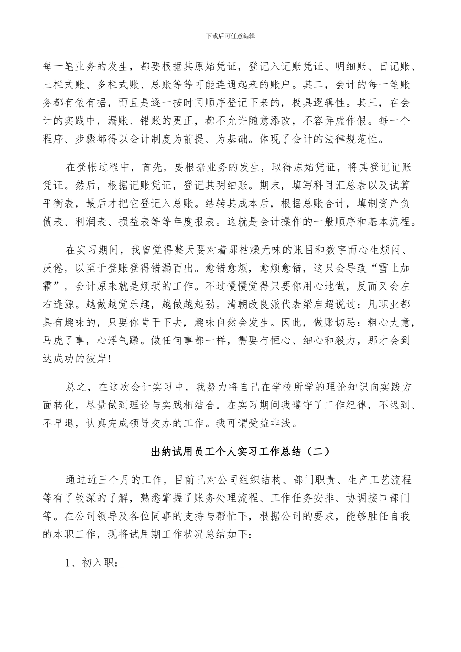 2024年出纳试用员工个人实习工作总结_第2页