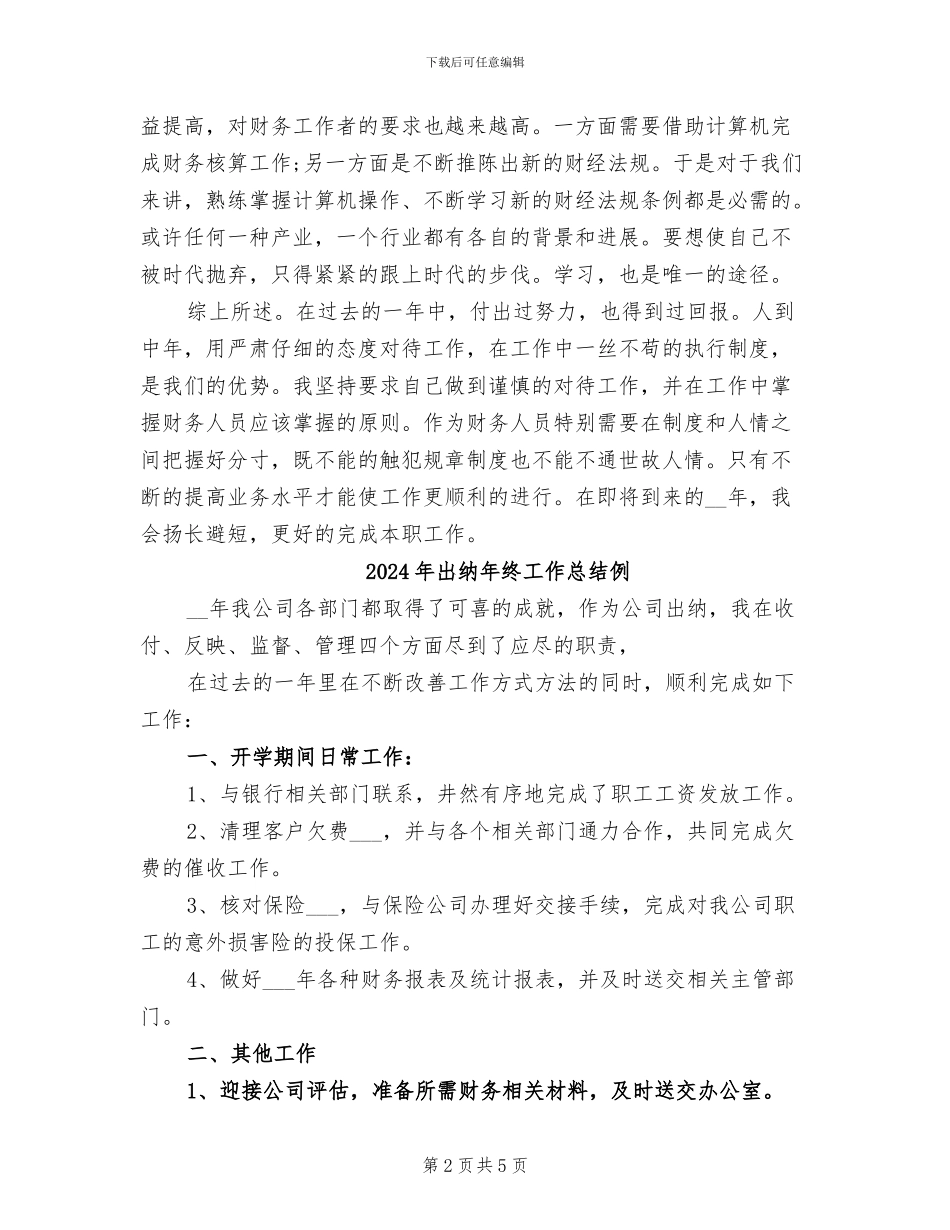 2024年出纳年终工作总结与计划_第2页