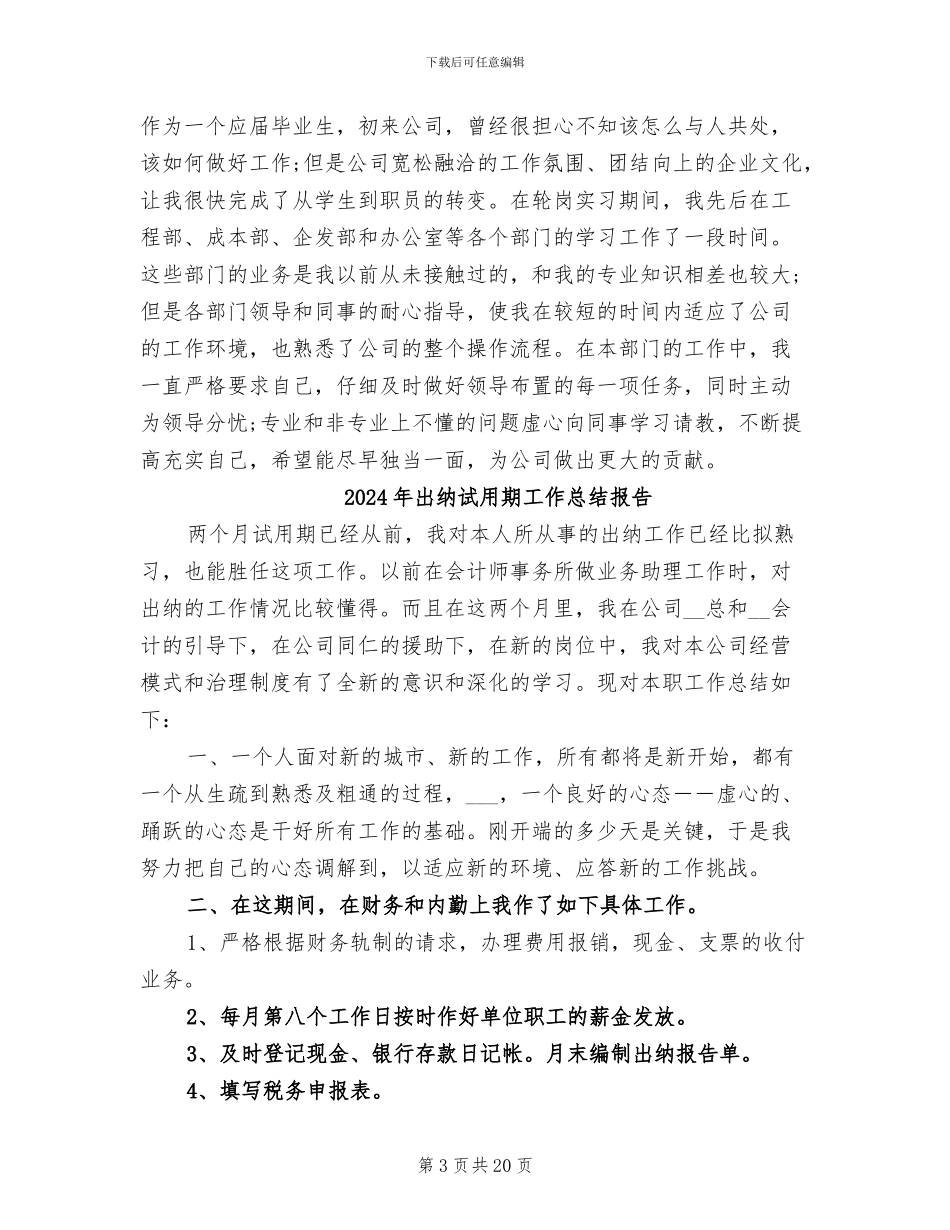 2024年出纳试用期工作总结及转正申请_第3页