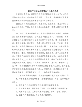 2024年出纳试用期转正个人工作总结