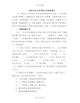 2024年分公司年度工作总结范文
