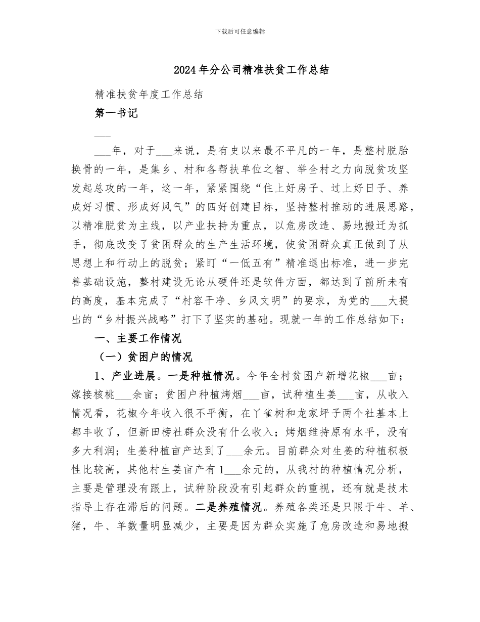 2024年分公司精准扶贫工作总结_第1页