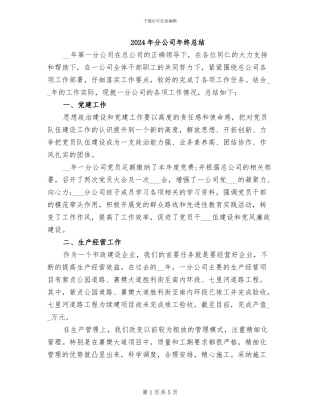 2024年分公司年终总结