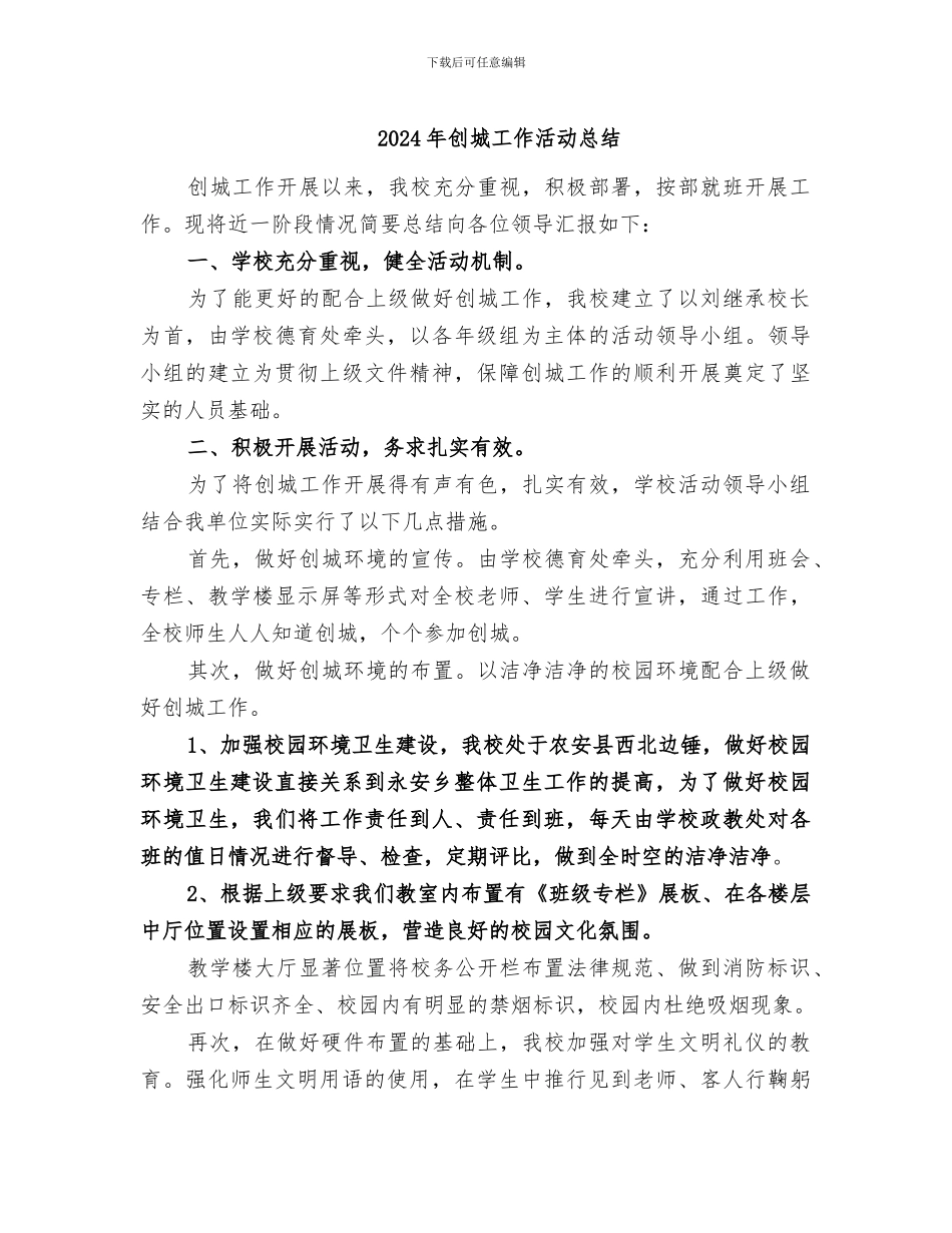 2024年创城工作活动总结_第1页