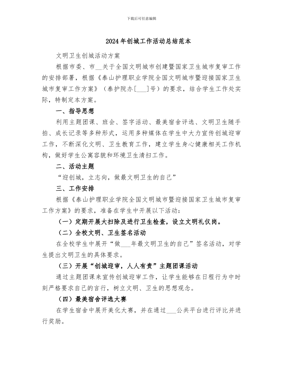 2024年创城工作活动总结范本_第1页