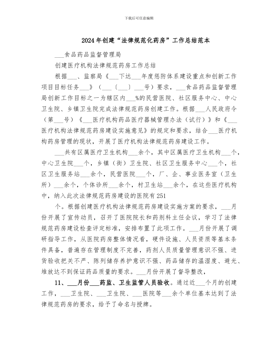 2024年创建“规范化药房”工作总结范本_第1页
