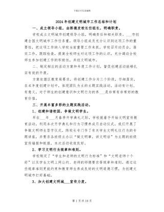 2024年创建文明城市工作总结和计划