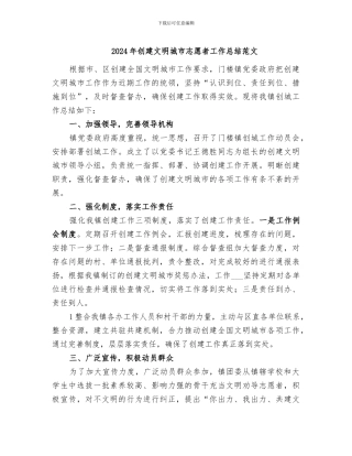 2024年创建文明城市志愿者工作总结范文