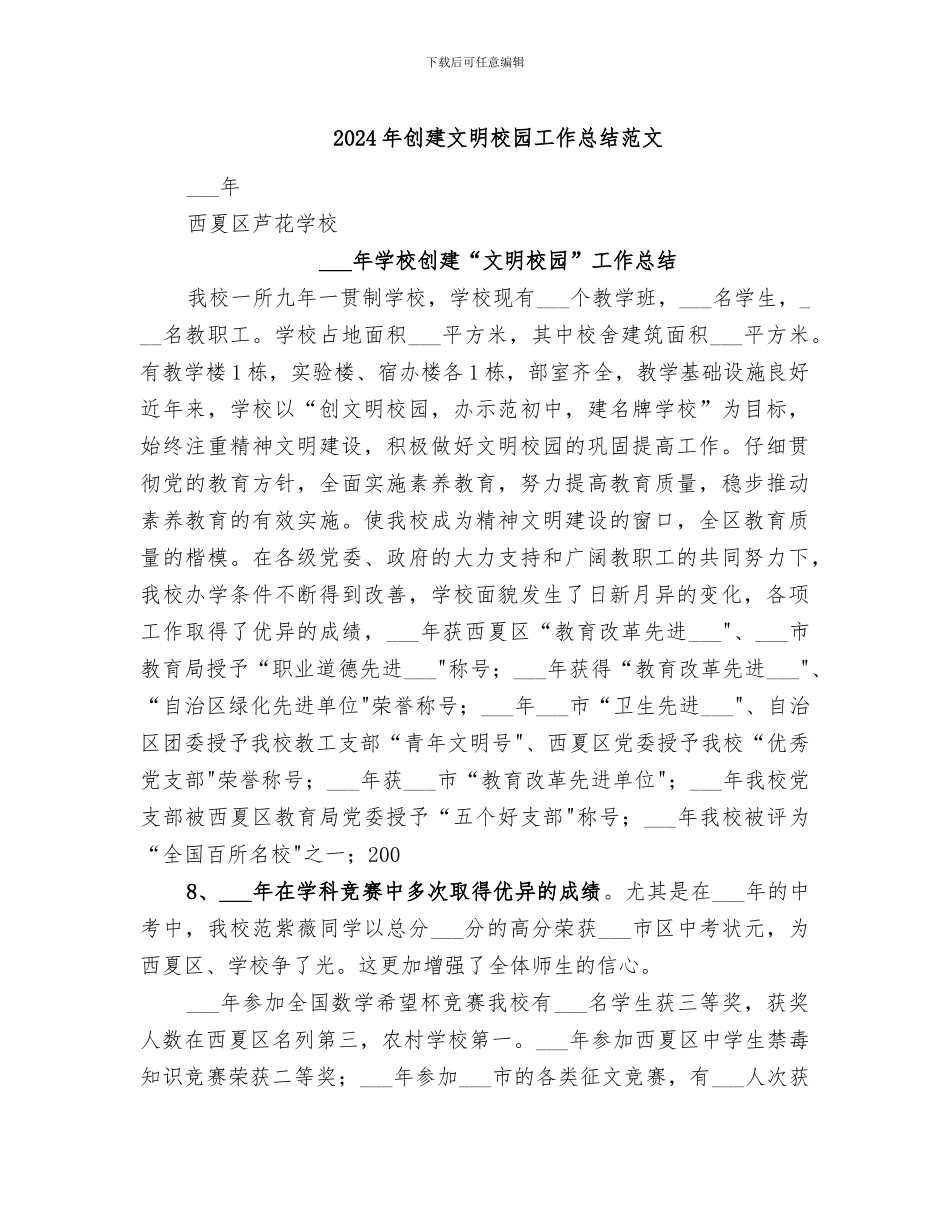 2024年创建文明校园工作总结范文_第1页