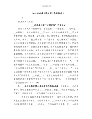 2024年创建文明校园工作总结范文