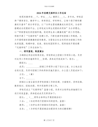 2024年创建无烟单位工作总结
