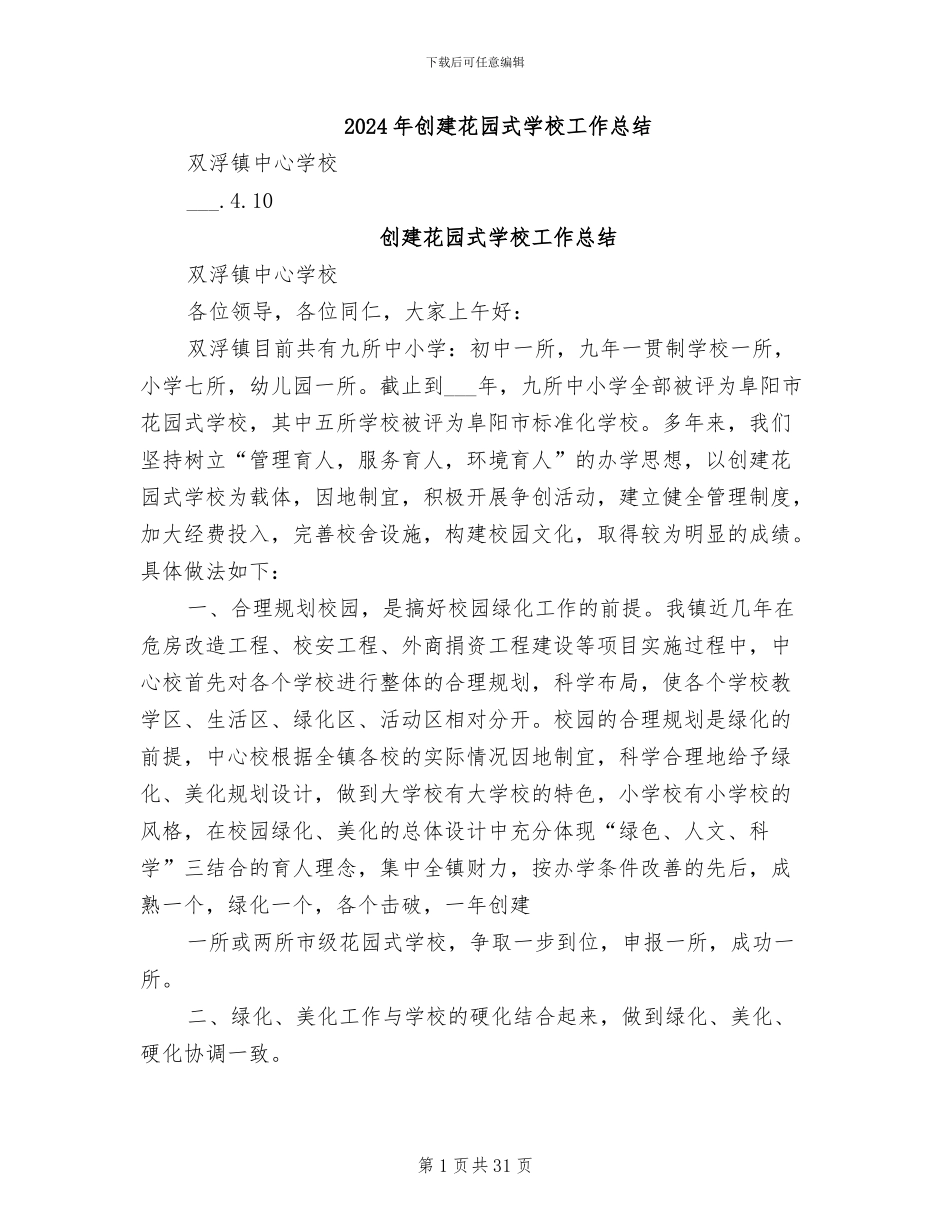 2024年创建花园式学校工作总结_第1页