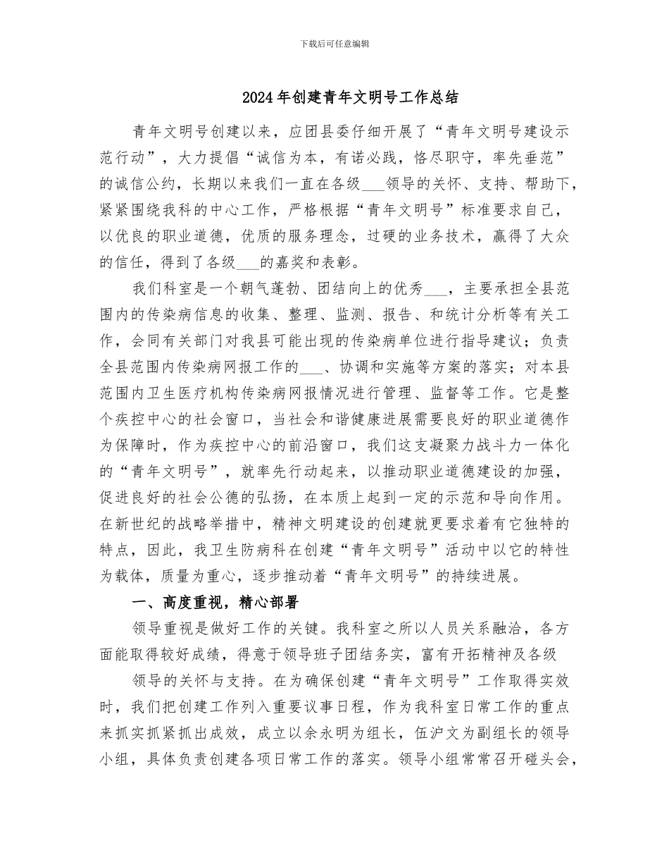 2024年创建青年文明号工作总结_第1页