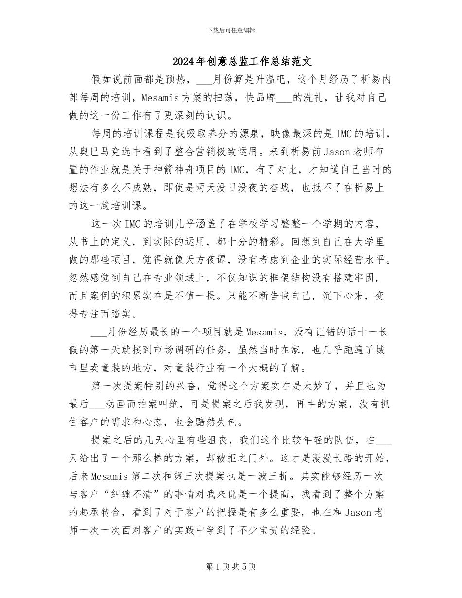 2024年创意总监工作总结范文_第1页