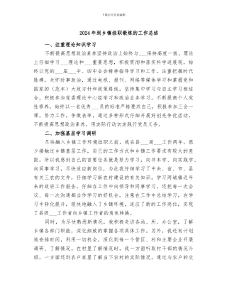 2024年到乡镇挂职锻炼的工作总结