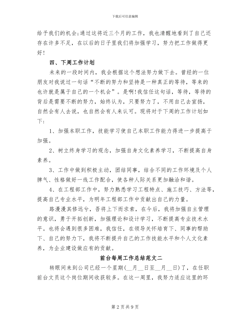 2024年前台每周工作总结_第2页