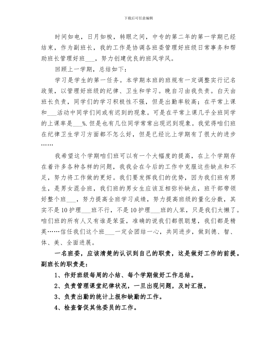 2024年副班长的工作总结_第3页