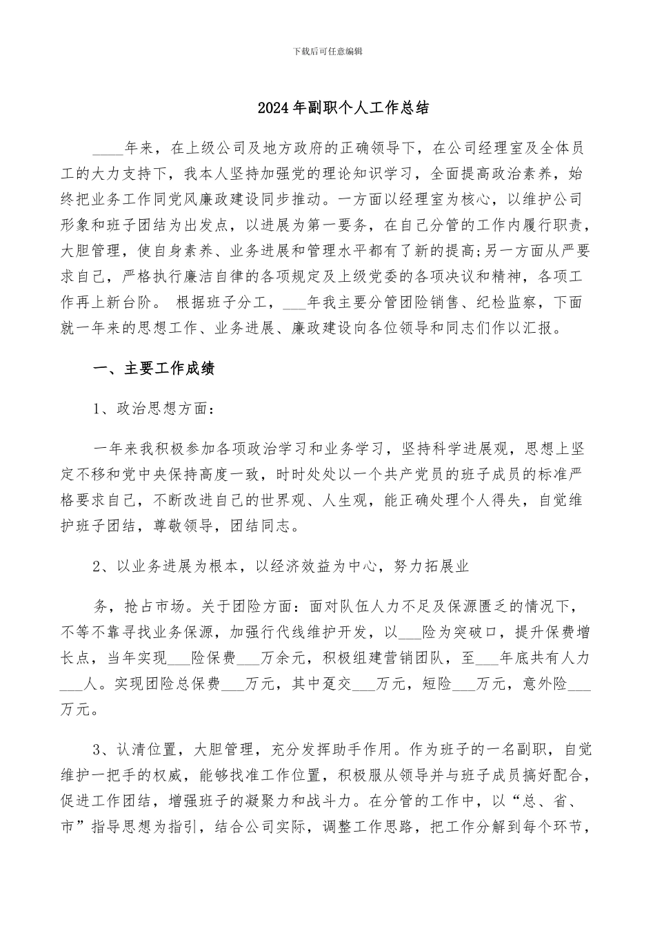 2024年副职个人工作总结_第1页
