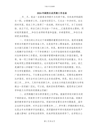 2024年副院长试用期工作总结