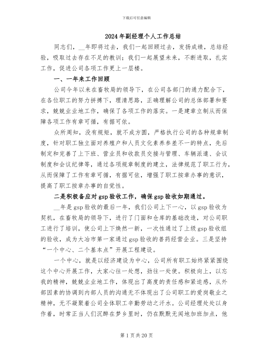 2024年副经理个人工作总结_第1页