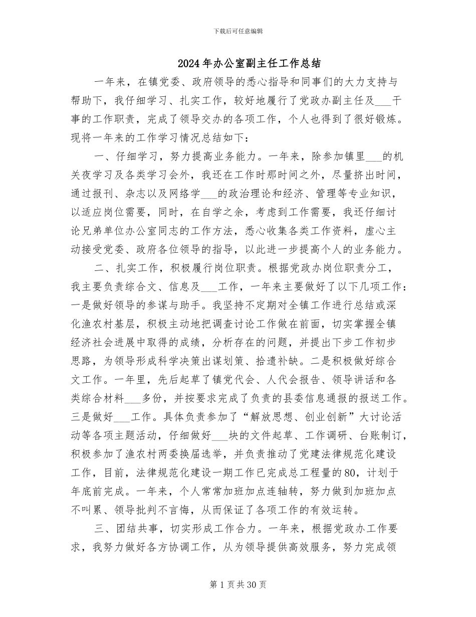2024年办公室副主任工作总结_第1页