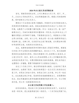 2024年办公室文员试用期总结