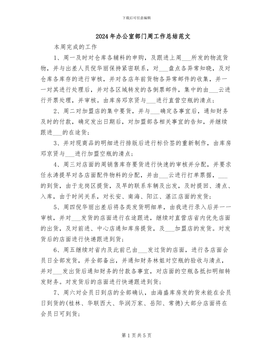 2024年办公室部门周工作总结范文_第1页