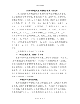 2024年加快发展民营经济年度工作总结