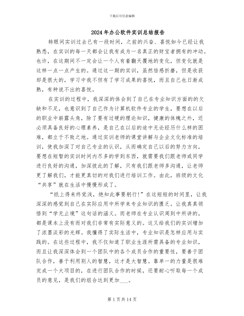 2024年办公软件实训总结报告_第1页