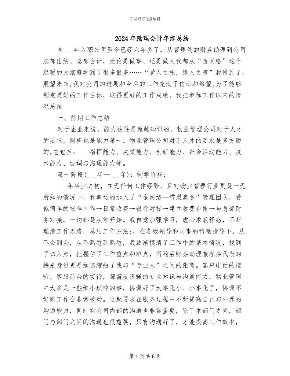 2024年助理会计年终总结_第1页