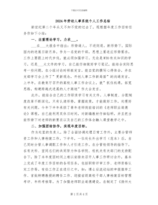 2024年劳动人事系统个人工作总结