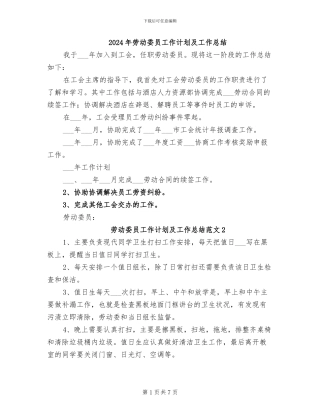 2024年劳动委员工作计划及工作总结