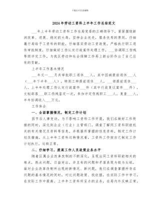 2024年劳动工资科上半年工作总结范文