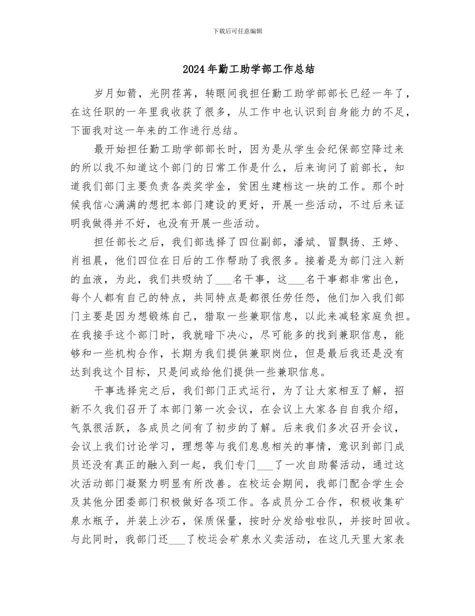 2024年勤工助学部工作总结_第1页