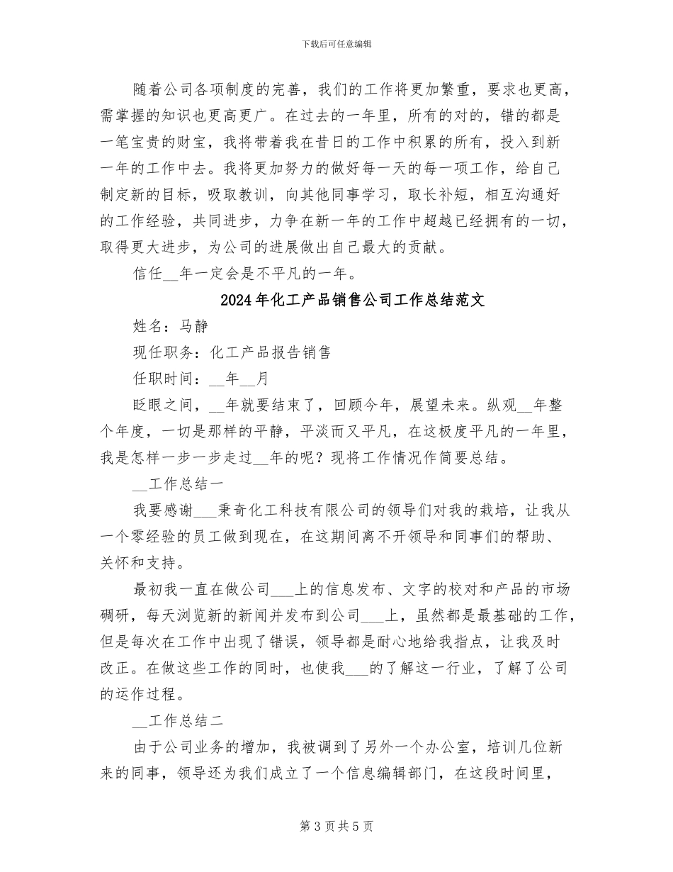2024年化工产品销售公司工作总结_第3页