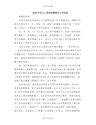 2024年化工人员试用期转正工作总结