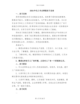 2024年化工专业寒假实习总结