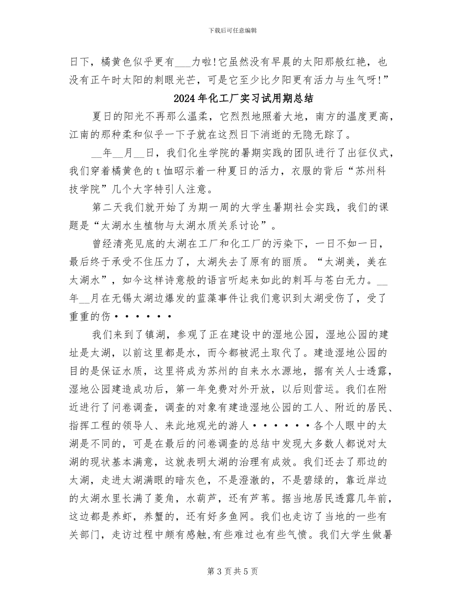 2024年化工厂实习试用期工作总结_第3页