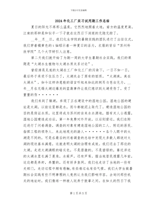 2024年化工厂实习试用期工作总结