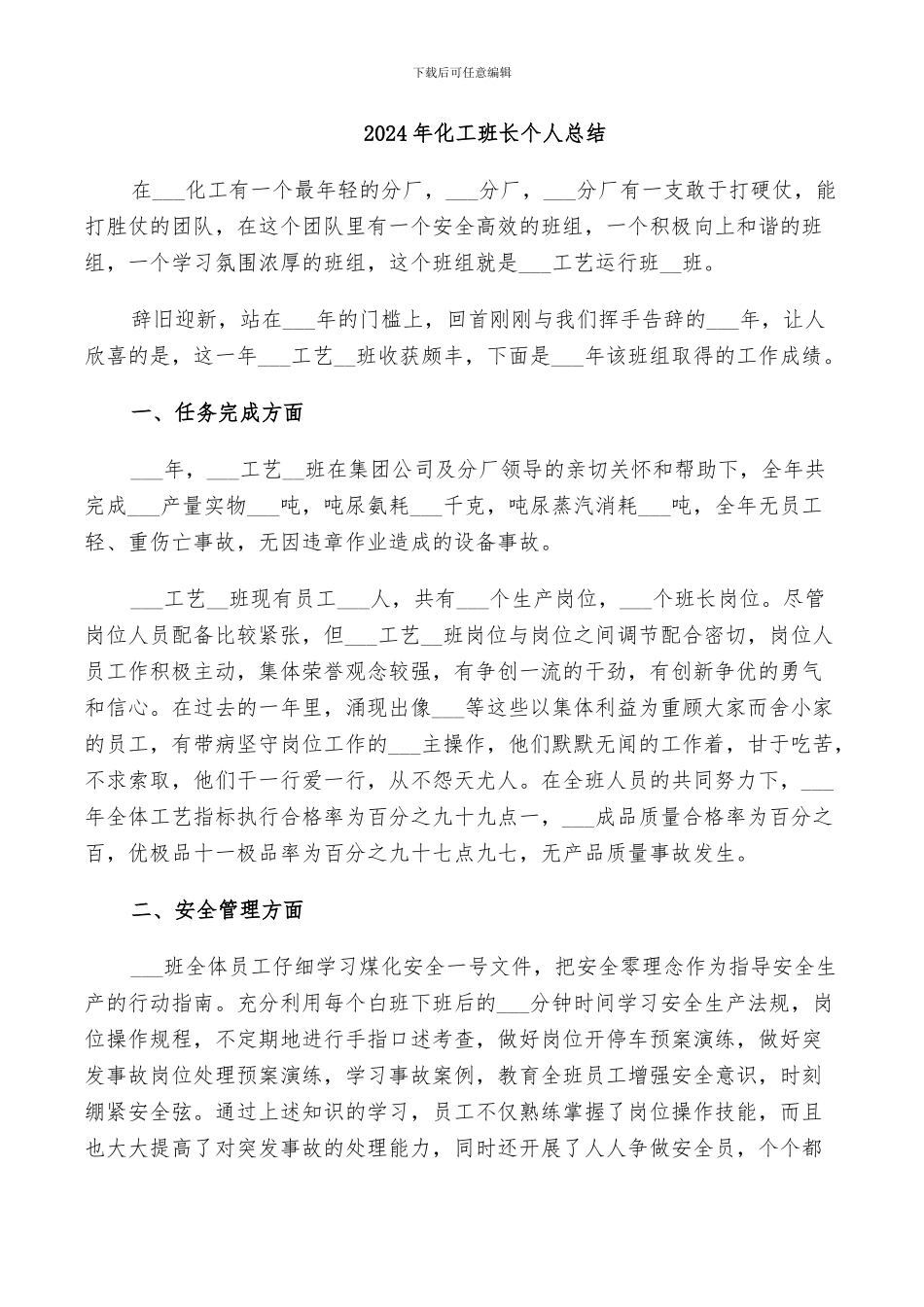 2024年化工班长个人总结_第1页